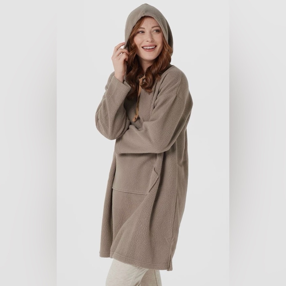 Koolaburra Taupe Hooded  oversized sherpa plush tunic